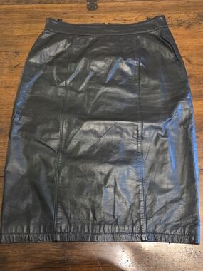 Vtg Classic Black Leather Pencil Skirt for Women Bikercore Goth Sexy